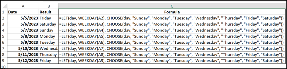 Convert Date to Day of Week in Excel