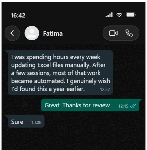 Fatima's WhatsApp feedback