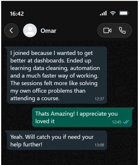 Omar's WhatsApp feedback