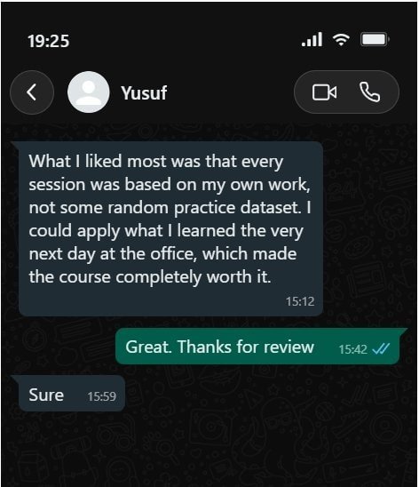 Yusuf's WhatsApp feedback