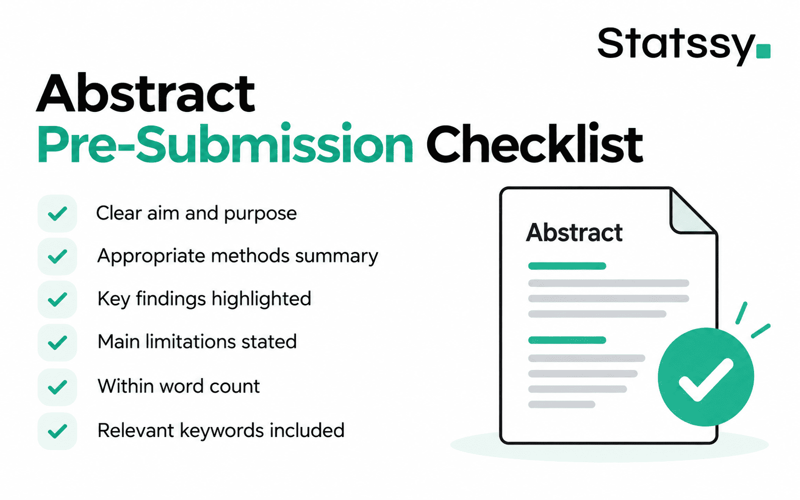 Dissertation abstract pre submission checklist covering aims, methods, findings and word count