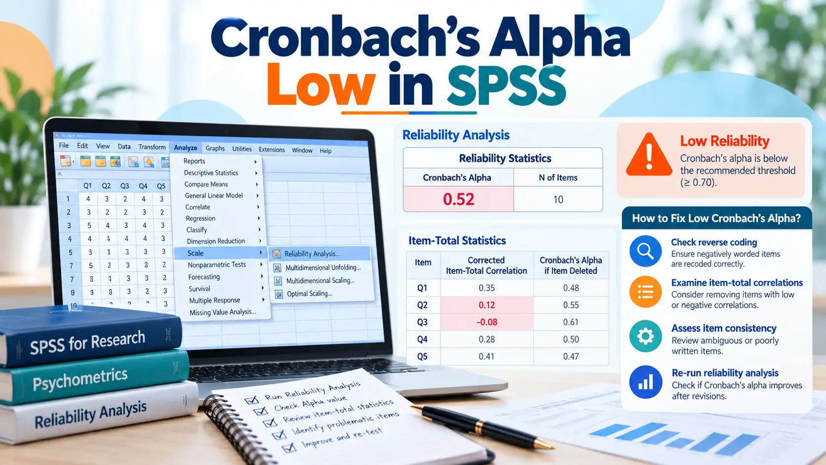 Cronbach’s Alpha Low in SPSS: How I Fix a Weak Reliability Scale